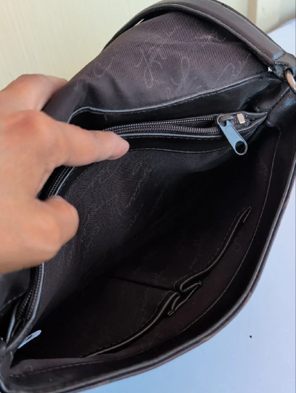 Croc-Embossed Leather Shoulder Bag in Dark Brown